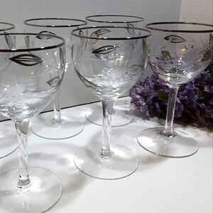 5 Vintage Wine Glasses Goblets Silver Overlay Leaves Floral Design